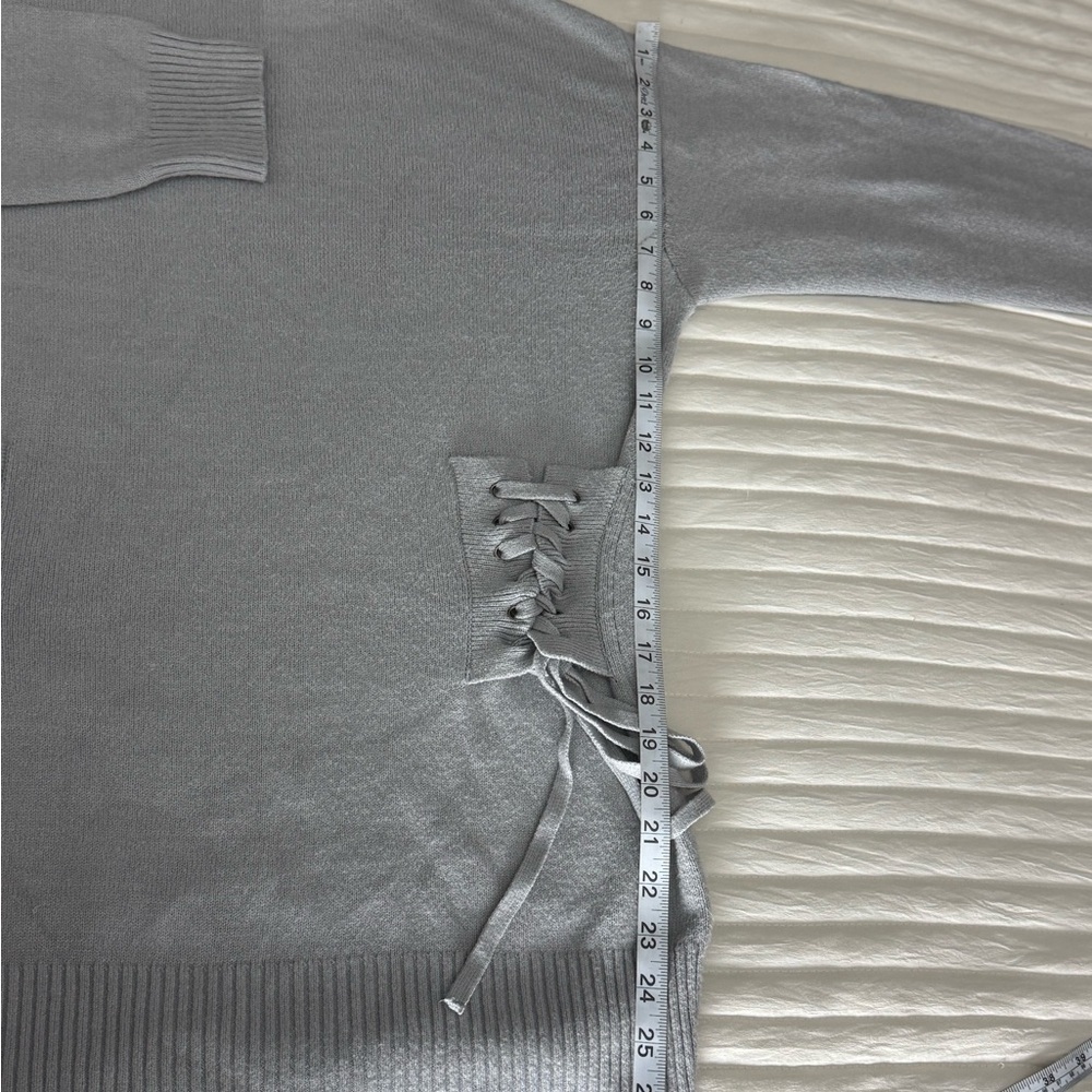 Poof Gray Corset Side Lace Up Mock Neck Oversized Knit Sweater Women L - Picture 9 of 9